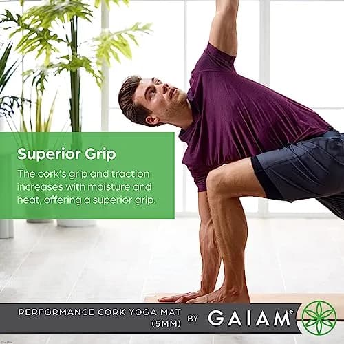 Gaiam Cork Yoga Mat, Natural Non-Slip Exercise & Fitness Mat for Hot Yoga | Eco-Friendly & Durable thumbnail 5