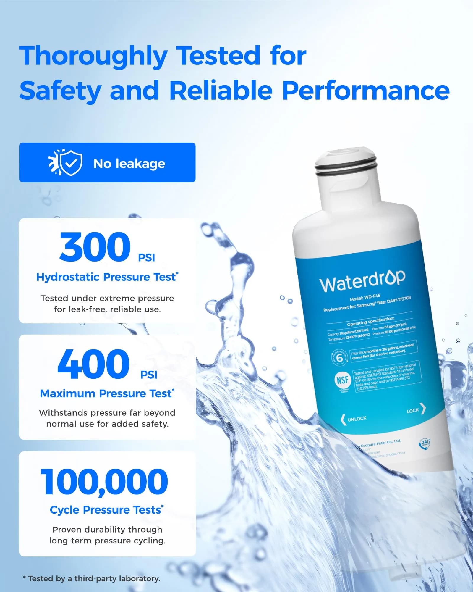 Waterdrop WD-F45 Water Filter Replacement for Samsung DA97-17376B, 3 Pack | NSF/ANSI Certified for Purity - view 6