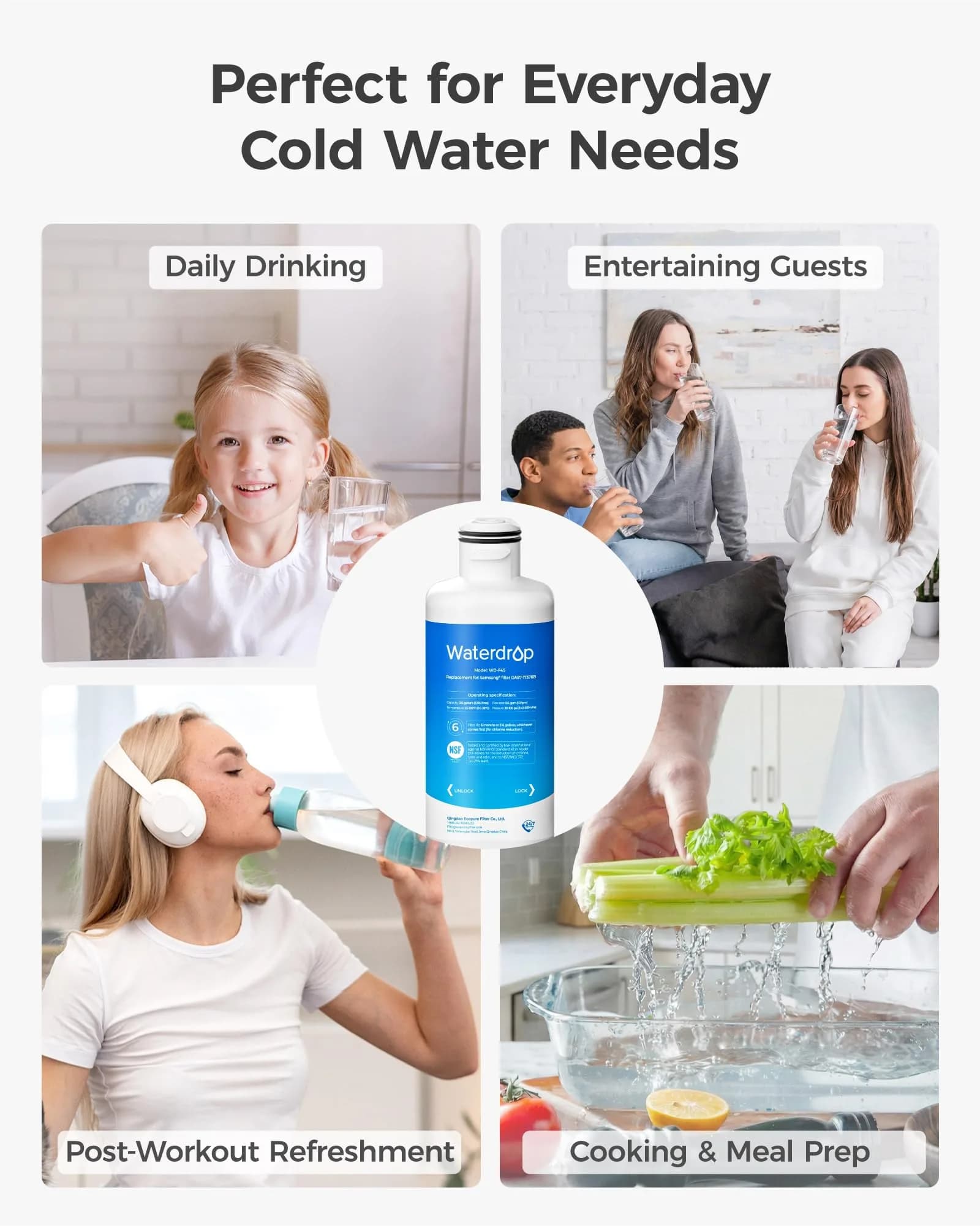 Waterdrop WD-F45 Water Filter Replacement for Samsung DA97-17376B, 3 Pack | NSF/ANSI Certified for Purity - view 9