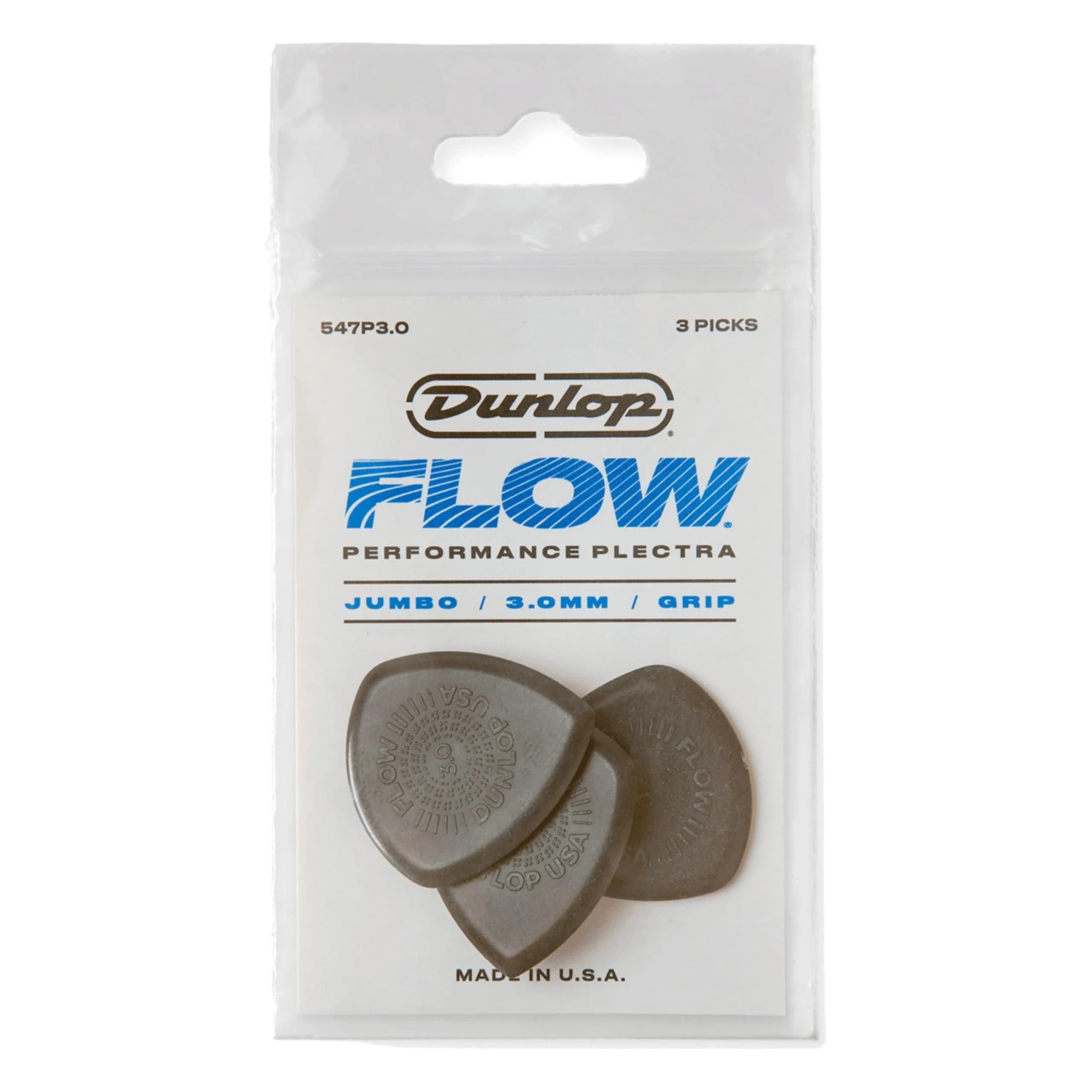 Jim Dunlop Flow Jumbo Grip Pick 3.0mm (3 Pack) | Smooth String Release & Rich Tone — Brown