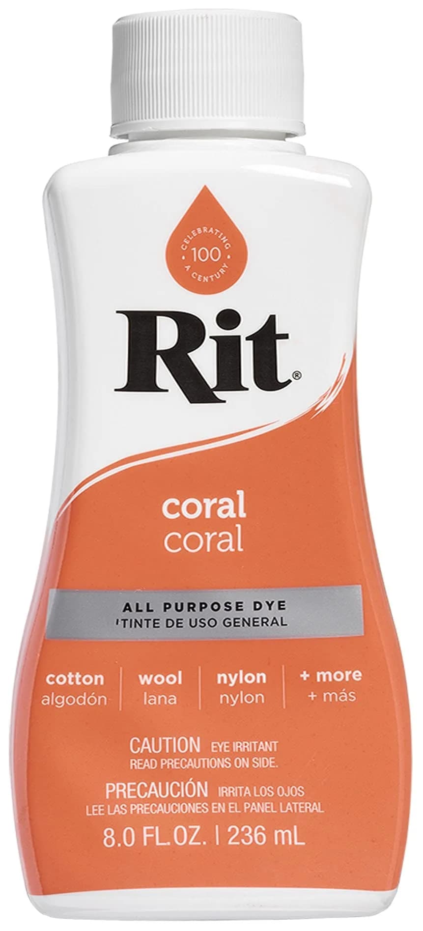 Rit All-Purpose Liquid Fabric Dye, Coral 237ml (8 Fl Oz) | Vibrant Color for Cotton, Linen, Silk, Wool - main product image