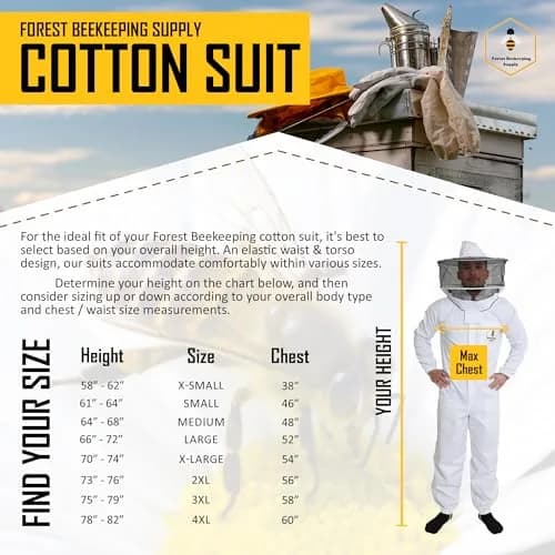 FOREST BEEKEEPING SUPPLY Professional Bee Suit for Men and Women | 100% Cotton, Ventilated, Full-Body Protection, Small thumbnail 5