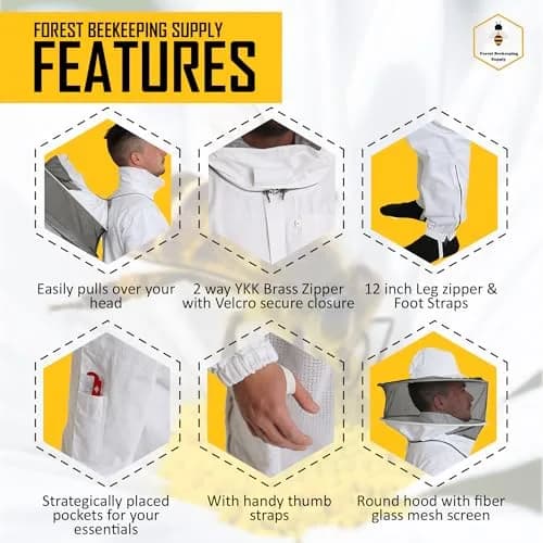 FOREST BEEKEEPING SUPPLY Professional Bee Suit for Men and Women | 100% Cotton, Ventilated, Full-Body Protection, Small thumbnail 2