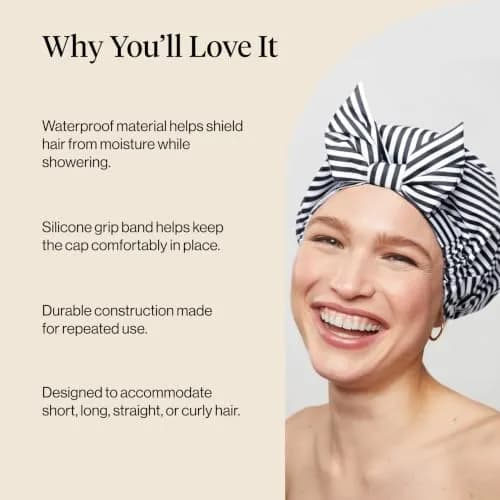Kitsch Luxury Large Shower Cap for Women - Stripe, 14.2cm (5.6in) x 16.6cm (6.5in) x 3.4cm (1.3in) thumbnail 5