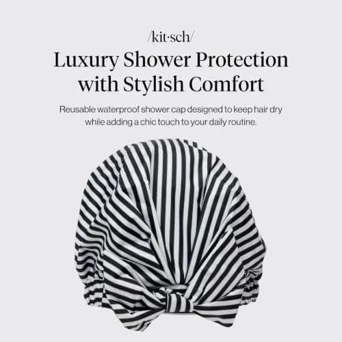 Kitsch Luxury Large Shower Cap for Women - Stripe, 14.2cm (5.6in) x 16.6cm (6.5in) x 3.4cm (1.3in) thumbnail 2