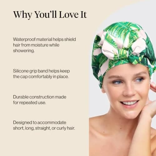 Kitsch Luxury Large Shower Cap for Women - Palm Leaves | Reusable Waterproof Hair Protection thumbnail 5