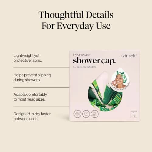 Kitsch Luxury Large Shower Cap for Women - Palm Leaves | Reusable Waterproof Hair Protection thumbnail 3