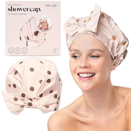 Kitsch Luxury Large Shower Cap for Women - Blush Dot | Waterproof & Reusable Hair Protection thumbnail 1