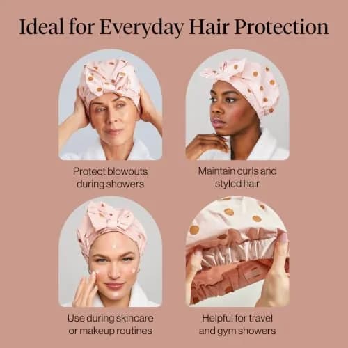 Kitsch Luxury Large Shower Cap for Women - Blush Dot | Waterproof & Reusable Hair Protection thumbnail 6