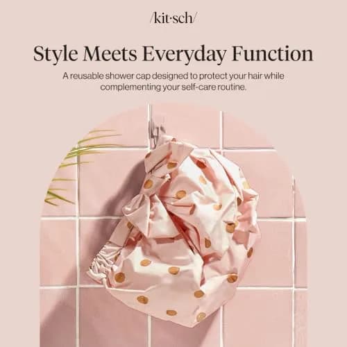 Kitsch Luxury Large Shower Cap for Women - Blush Dot | Waterproof & Reusable Hair Protection thumbnail 8