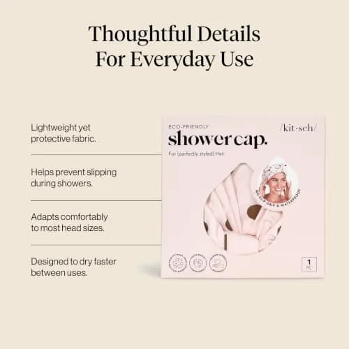 Kitsch Luxury Large Shower Cap for Women - Blush Dot | Waterproof & Reusable Hair Protection thumbnail 3