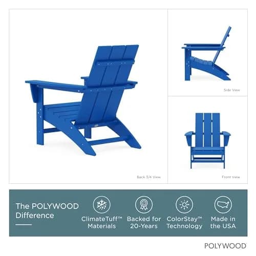 Polywood Modern Adirondack Chair – All-Weather Outdoor HDPE, Fade-Resistant, 32in Deep | Durable Patio Seating thumbnail 3