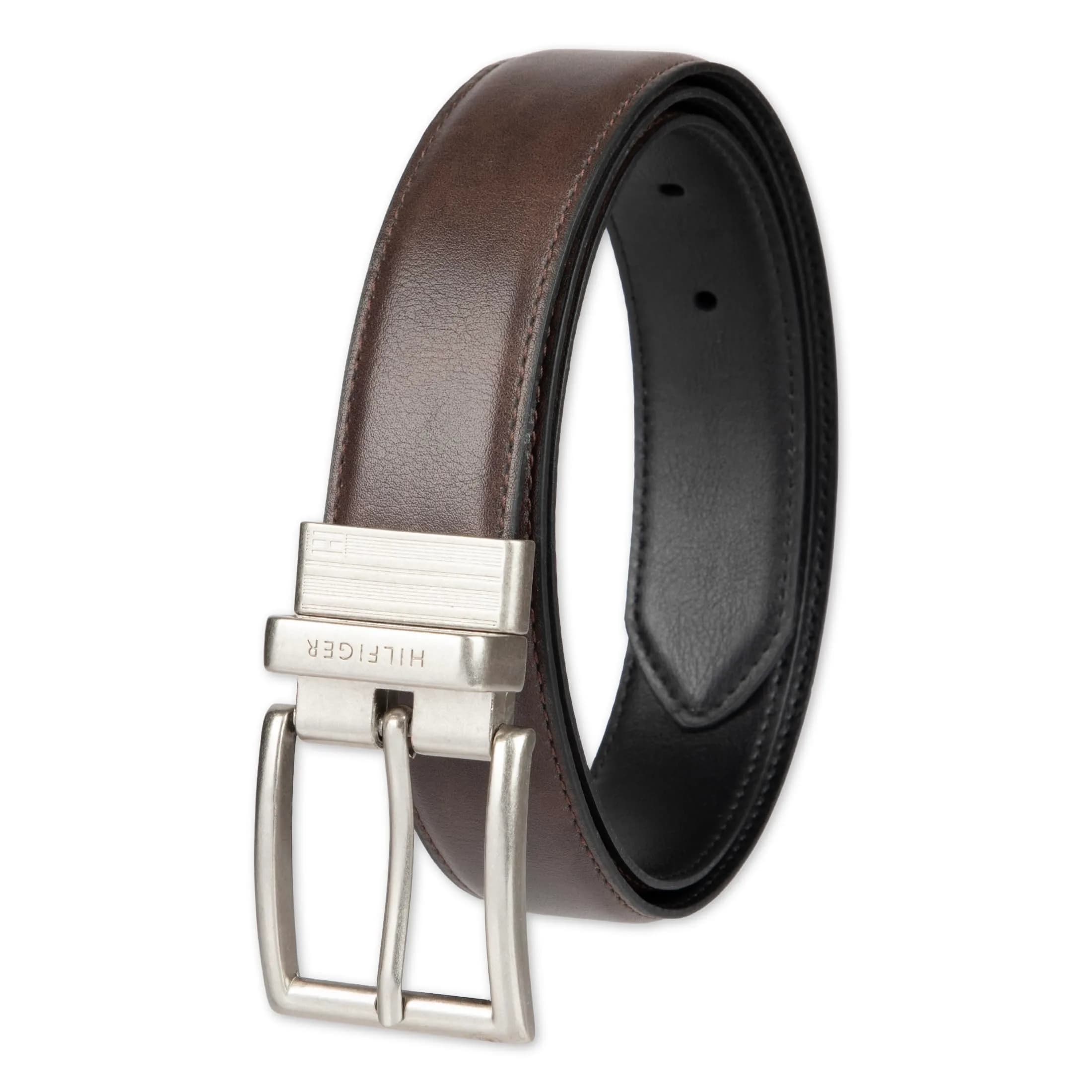 Tommy Hilfiger Men's Reversible Leather & PU Blend Belt, Brown/Black, Size 38, 1.25-inch Width - main product image