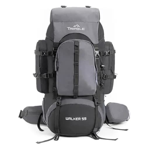 TRIPOLE Walker 65 Litres Rucksack Internal Frame with Metal Rod, Rain Cover, Bottom Opening, Laptop Section (Black) | 1.6 kg (3.5 lb) Heavy Duty Backpack thumbnail 1