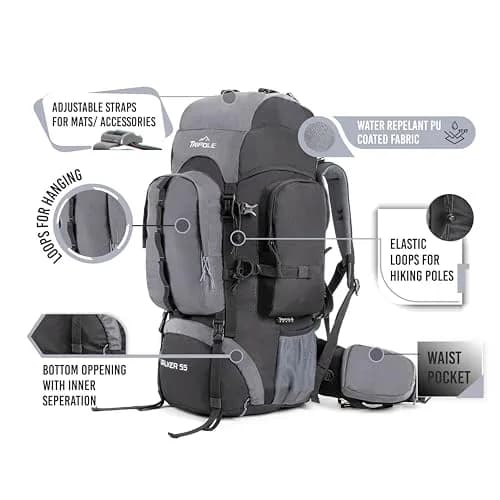 TRIPOLE Walker 65 Litres Rucksack Internal Frame with Metal Rod, Rain Cover, Bottom Opening, Laptop Section (Black) | 1.6 kg (3.5 lb) Heavy Duty Backpack thumbnail 5