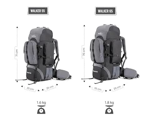 TRIPOLE Walker 65 Litres Rucksack Internal Frame with Metal Rod, Rain Cover, Bottom Opening, Laptop Section (Black) | 1.6 kg (3.5 lb) Heavy Duty Backpack thumbnail 7