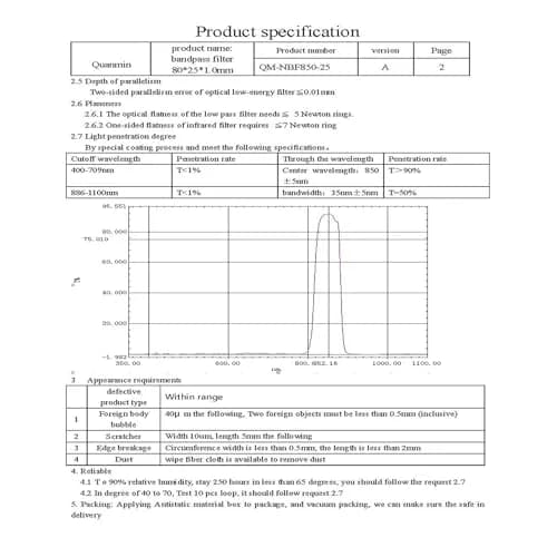 Quanmin 80mm x 25mm x 1.0mm 850nm Optical IR-Cut Narrow Band Pass Filter | High-Definition Image Quality thumbnail 7