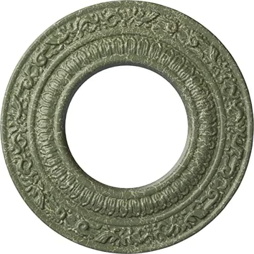 Ekena Millwork Andrea Ceiling Medallion 8-1/8" x 4-1/8" x 1/2" (20.6cm x 10.5cm x 1.3cm) | Hand-Painted Witch Hazel Finish — Athenian Green Crackle