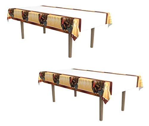 Beistle Turkey Tablecovers 54" x 108" (137cm x 274cm) Pack of 2 | Festive Thanksgiving Party Decorations thumbnail 1