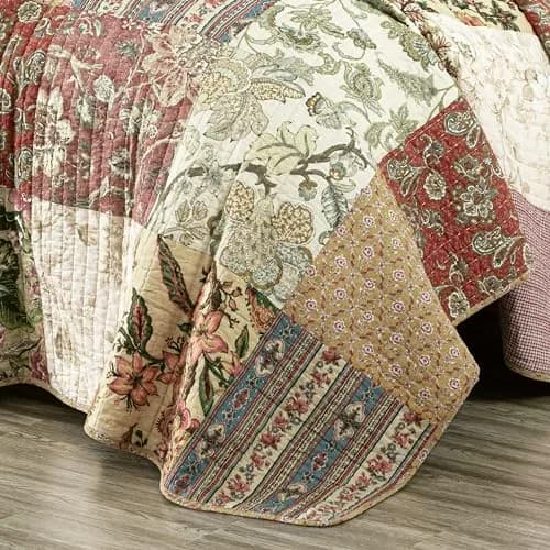 Chezmoi Collection Delaney 3-Piece Floral Patchwork Quilt Set King | Vintage Cotton Comforter thumbnail 4