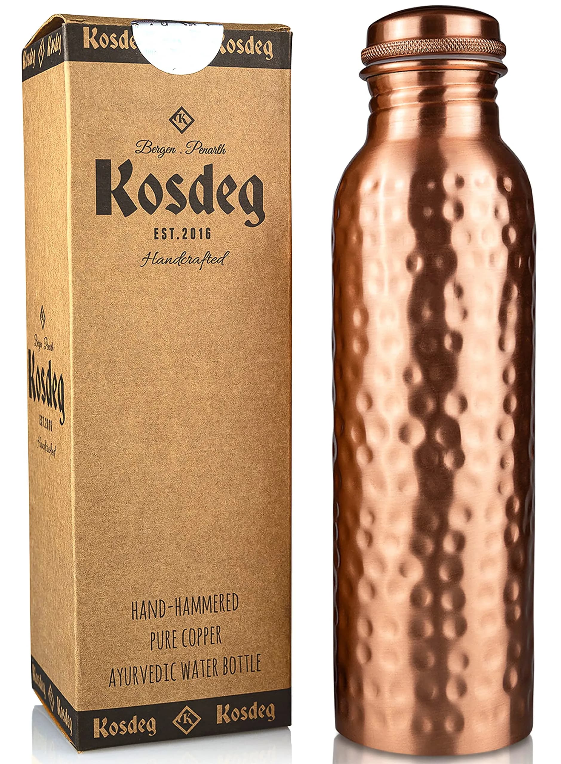 Kosdeg Copper Water Bottle - 34 Oz Extra Large | Pure Copper Ayurvedic Vessel for Drinking — Copper