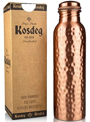 Kosdeg Copper Water Bottle - 34 Oz Extra Large | Pure Copper Ayurvedic Vessel for Drinking thumbnail 1
