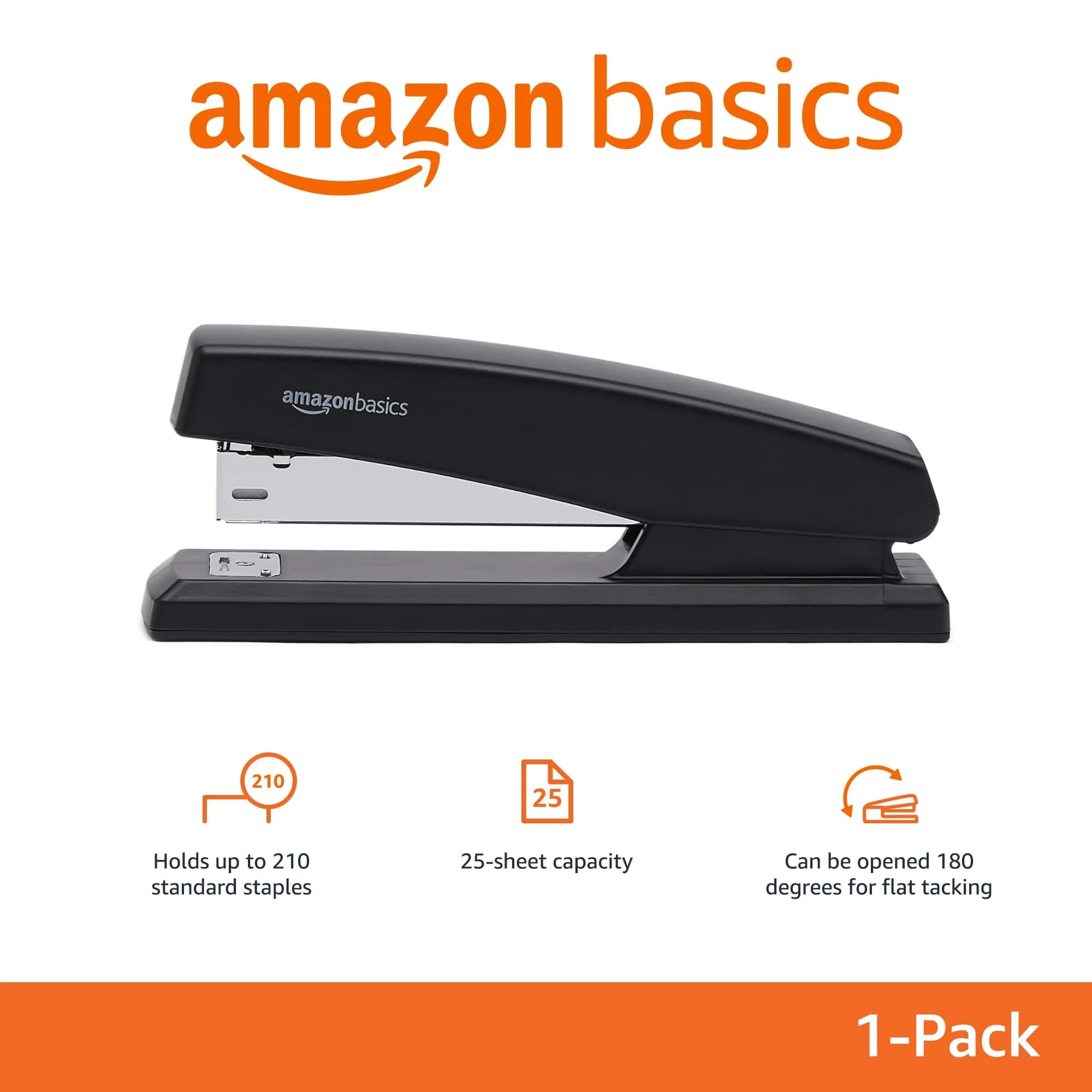 Amazon Basics Office Stapler with 1000 Staples, Black, 25 Sheet Capacity | 16.48 cm (6.49 in) Stapler - view 2