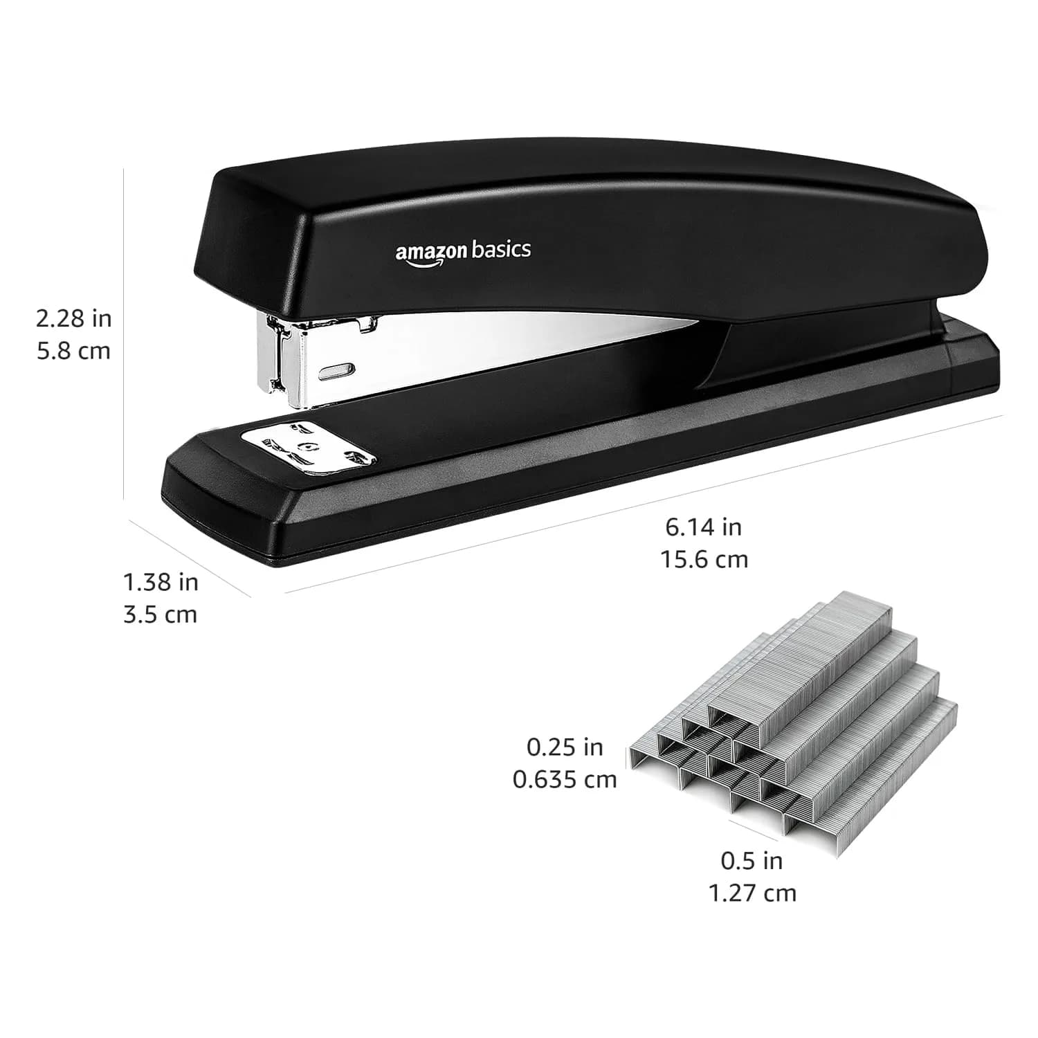 Amazon Basics Office Stapler with 1000 Staples, Black, 25 Sheet Capacity | 16.48 cm (6.49 in) Stapler - view 3