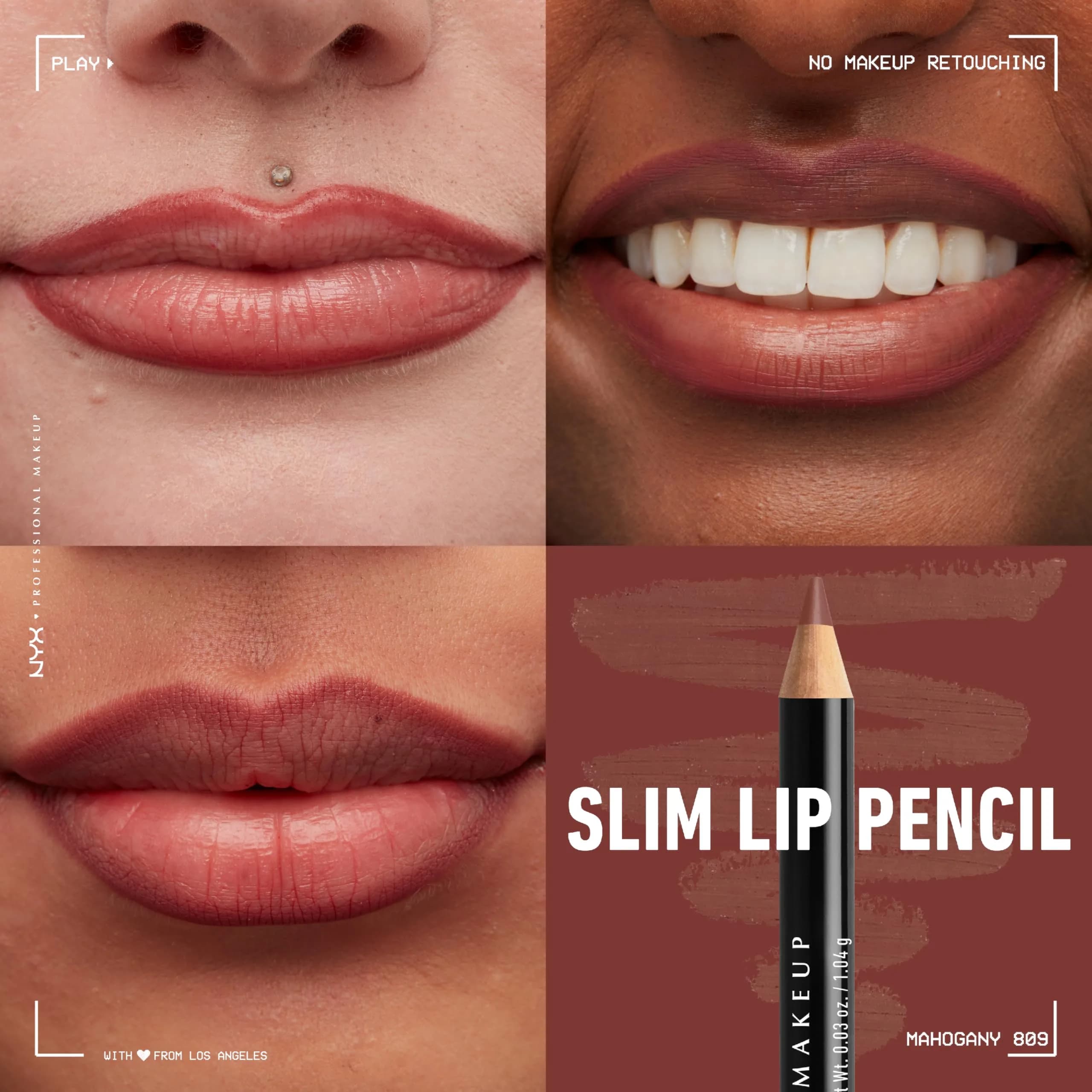 NYX PROFESSIONAL MAKEUP Slim Lip Pencil Mahogany | Creamy Long-Lasting Lip Liner - view 4