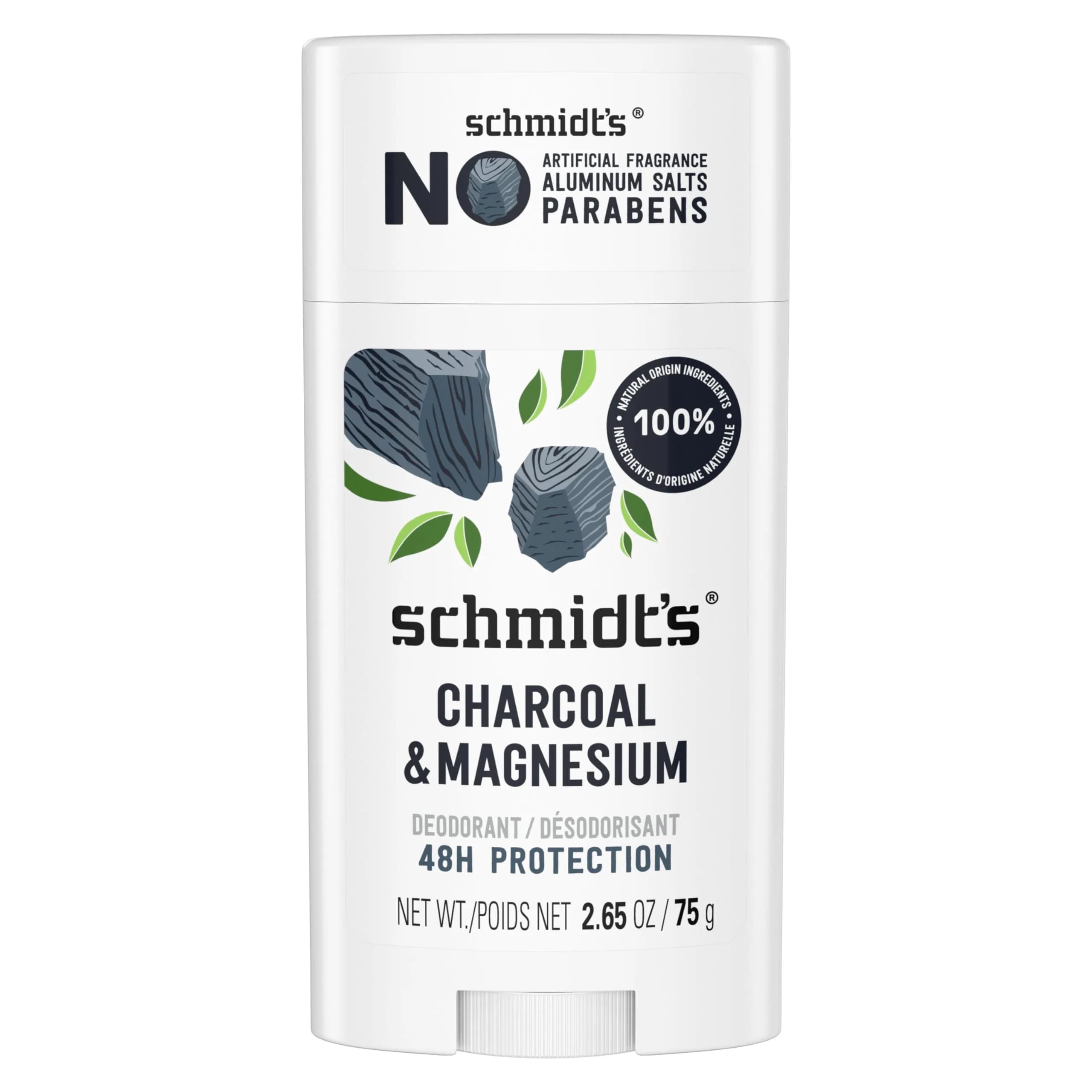 Schmidt's Vegan Deodorant Charcoal & Magnesium Stick 75g (2.65 oz) | 24-Hour Odor Protection — Berry Blissed