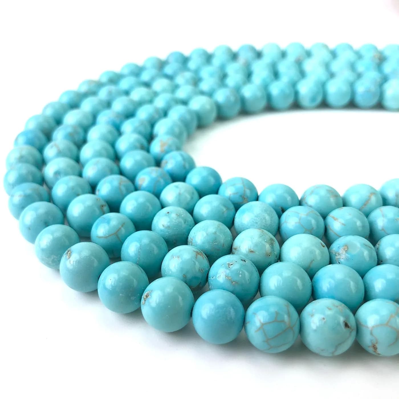 LIFAVOVY 6mm Blue Turquoise Beads Round Gemstone for Jewelry Making (60-64pcs/strand) | Natural Healing & Crafting