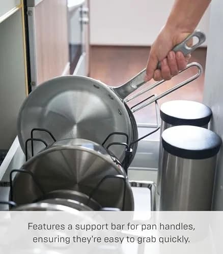 YAMAZAKI Adjustable Lid & Pan Organizer | Modern Steel Kitchen Storage Shelf Rack in Black thumbnail 5