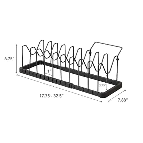 YAMAZAKI Adjustable Lid & Pan Organizer | Modern Steel Kitchen Storage Shelf Rack in Black thumbnail 8