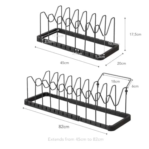 YAMAZAKI Adjustable Lid & Pan Organizer | Modern Steel Kitchen Storage Shelf Rack in Black thumbnail 9
