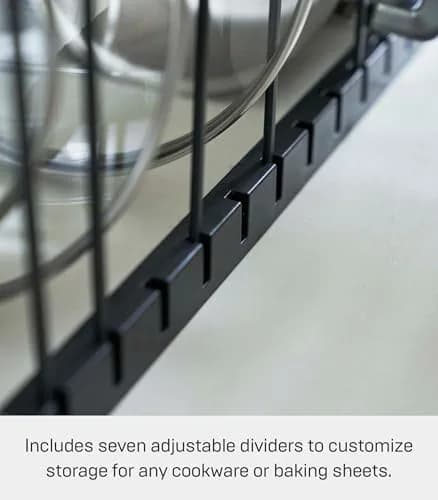 YAMAZAKI Adjustable Lid & Pan Organizer | Modern Steel Kitchen Storage Shelf Rack in Black thumbnail 3