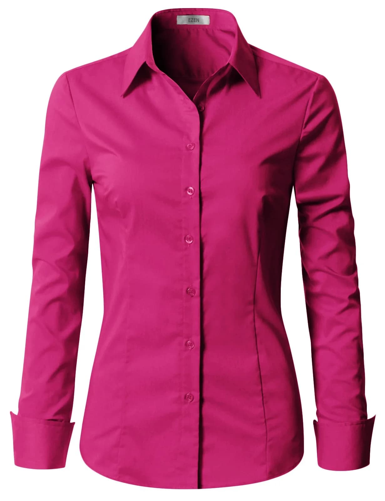 EZEN Womens Slim-Fit Long-Sleeve Stretchy Button-Down Collared Shirt Blouse (WBDS003-DEEP Pink-XL) | Slim Fit, Cotton & Spandex, Perfect for Indian Climate