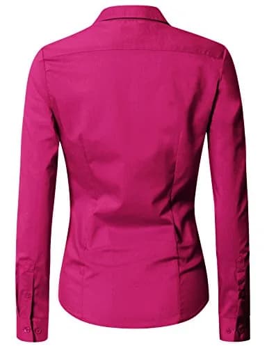 EZEN Womens Slim-Fit Long-Sleeve Stretchy Button-Down Collared Shirt Blouse (WBDS003-DEEP Pink-XL) | Slim Fit, Cotton & Spandex, Perfect for Indian Climate thumbnail 5