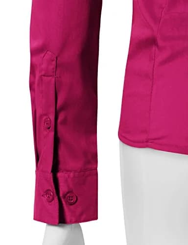 EZEN Womens Slim-Fit Long-Sleeve Stretchy Button-Down Collared Shirt Blouse (WBDS003-DEEP Pink-XL) | Slim Fit, Cotton & Spandex, Perfect for Indian Climate thumbnail 2