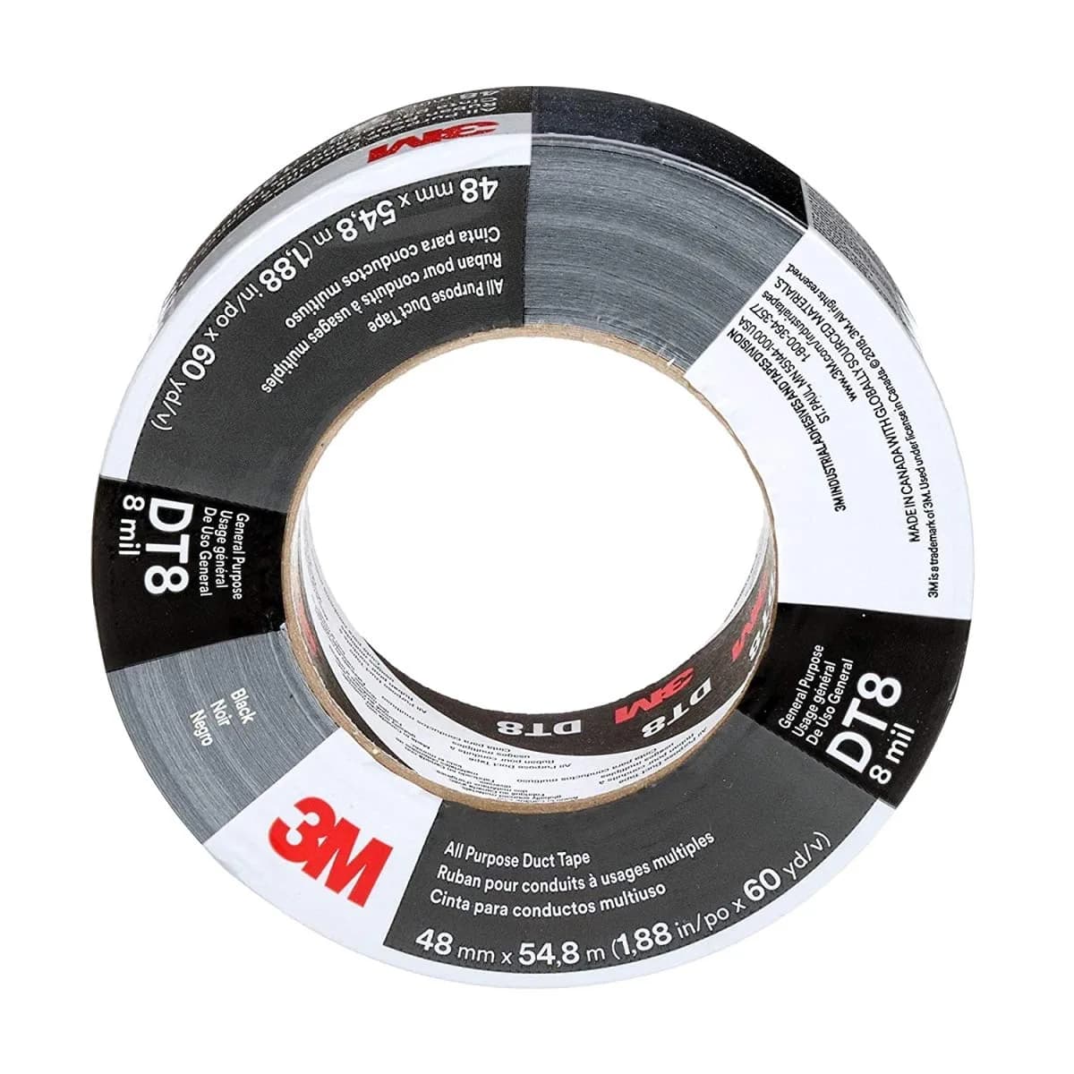 3M All Purpose Duct Tape DT8 Black 1.88 in x 60 yd (169.9 m) | Strong Cloth-Backed Tape for Repairs - main product image