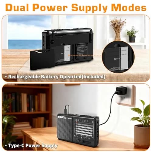 XHDATA D-328 Portable Shortwave Radio | AM FM DSP MP3 Player with Rechargeable Battery & 360° Antenna (Black) thumbnail 6