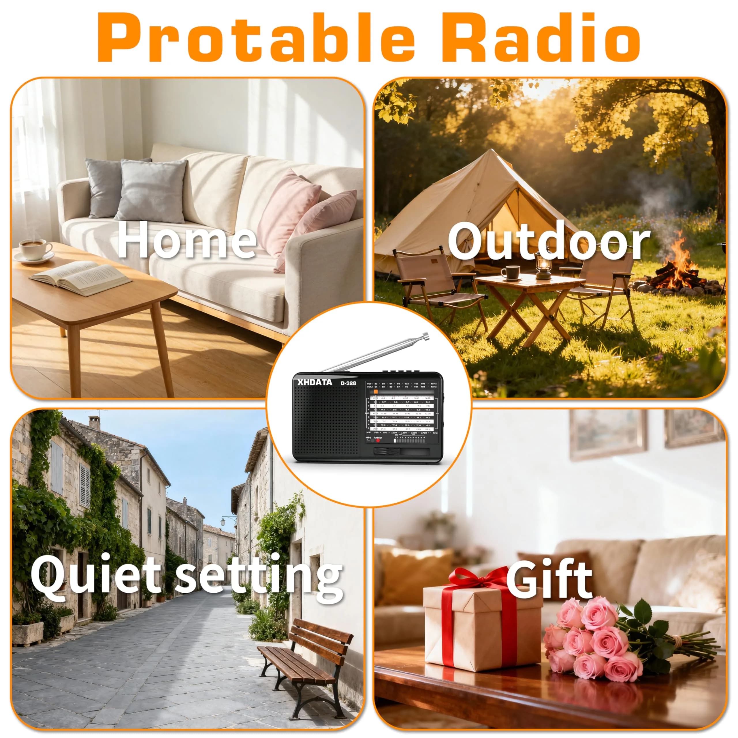 XHDATA D-328 Portable Shortwave Radio | AM FM DSP MP3 Player with Rechargeable Battery & 360° Antenna (Black) - view 8