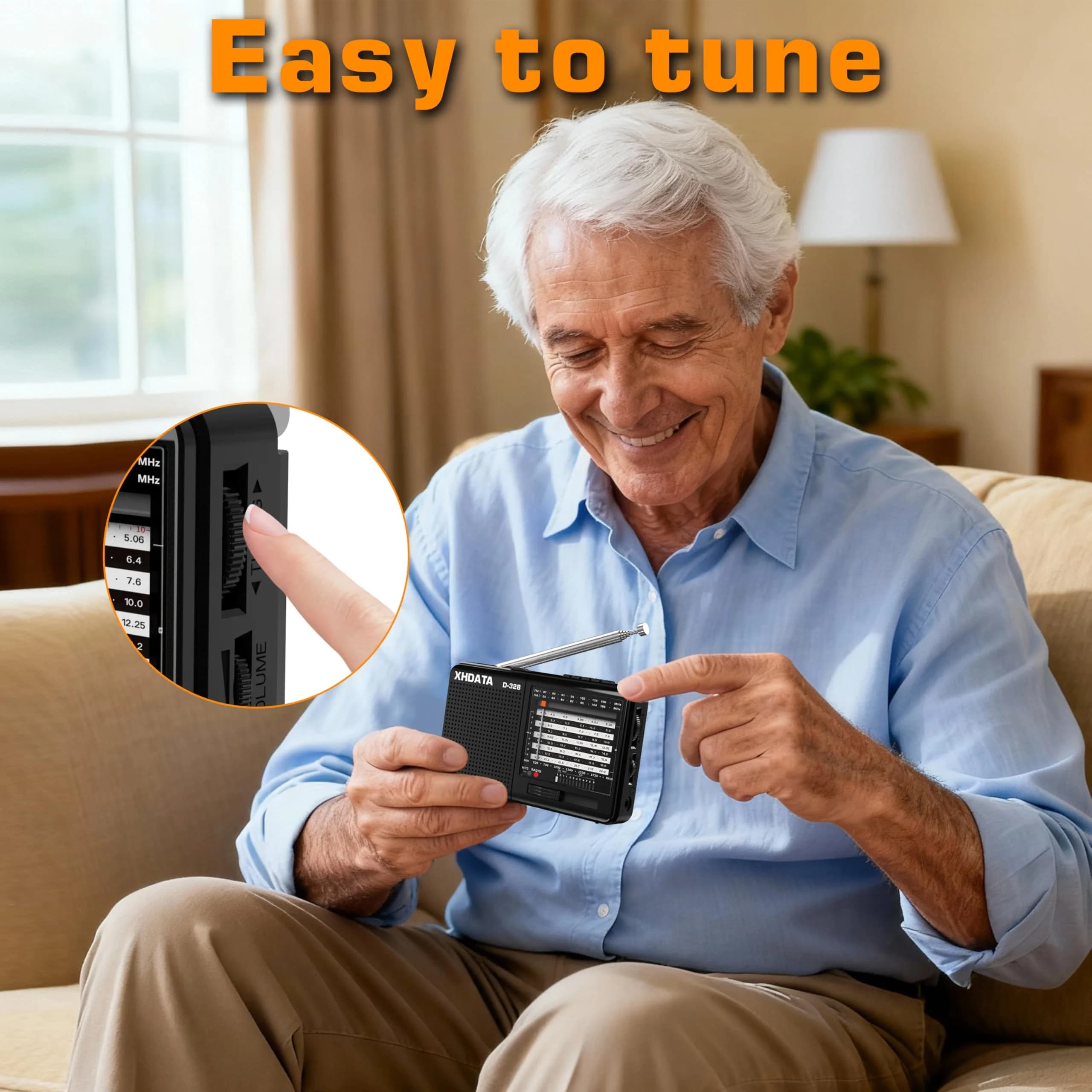 XHDATA D-328 Portable Shortwave Radio | AM FM DSP MP3 Player with Rechargeable Battery & 360° Antenna (Black) - view 2