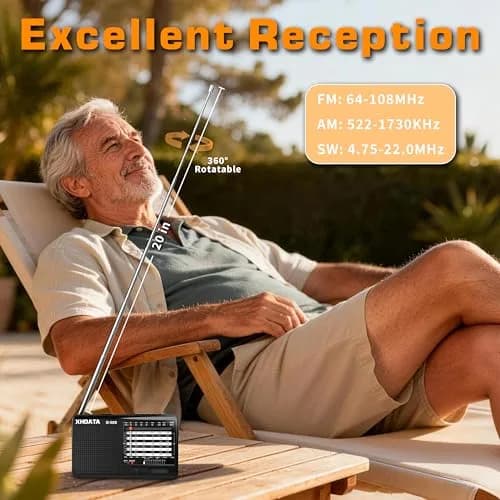 XHDATA D-328 Portable Shortwave Radio | AM FM DSP MP3 Player with Rechargeable Battery & 360° Antenna (Black) thumbnail 3