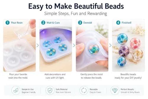 Noraling Silicone Sphere Ball Molds with Holes for Jewelry Making 12mm & 16mm | Easy Release Resin Casting Molds for DIY Crafts thumbnail 4