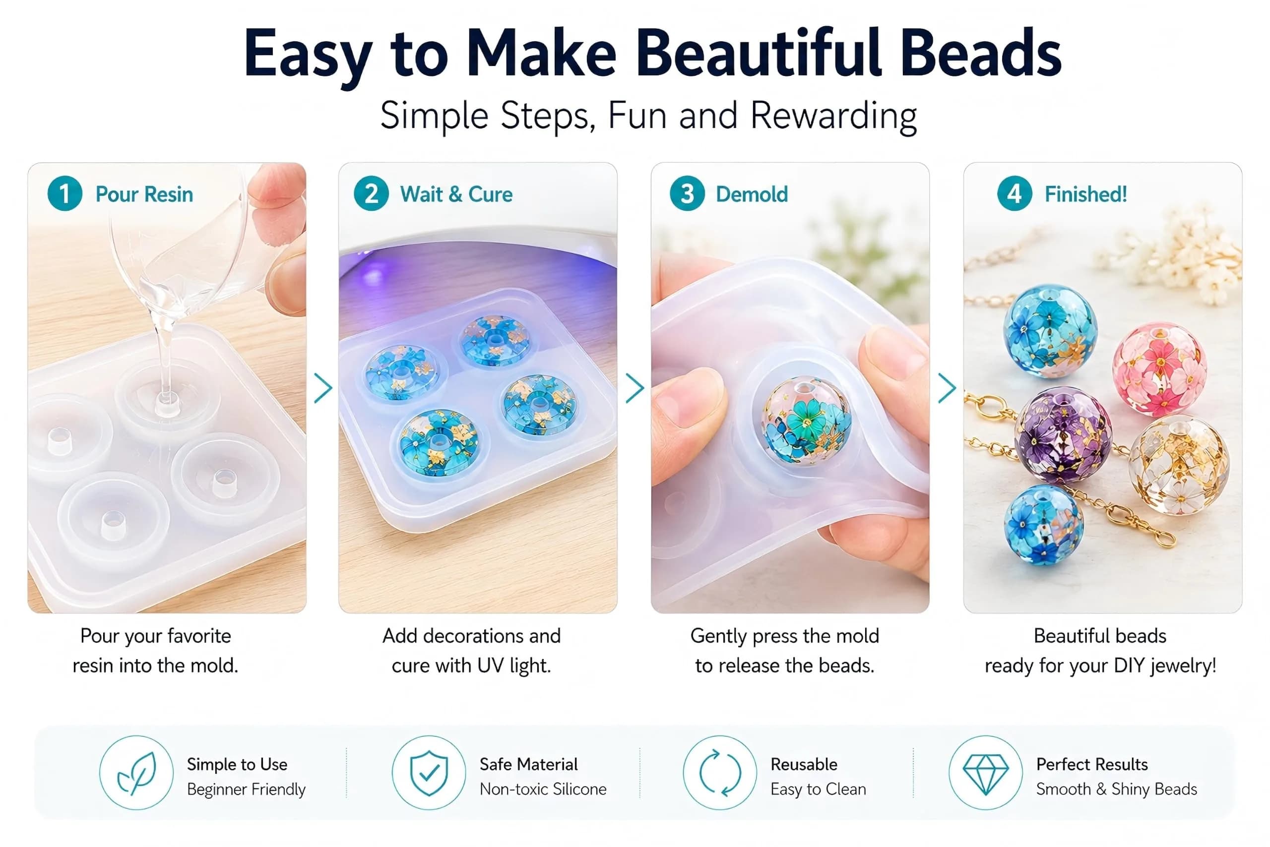 Noraling Silicone Sphere Ball Molds with Holes for Jewelry Making 12mm & 16mm | Easy Release Resin Casting Molds for DIY Crafts - view 4