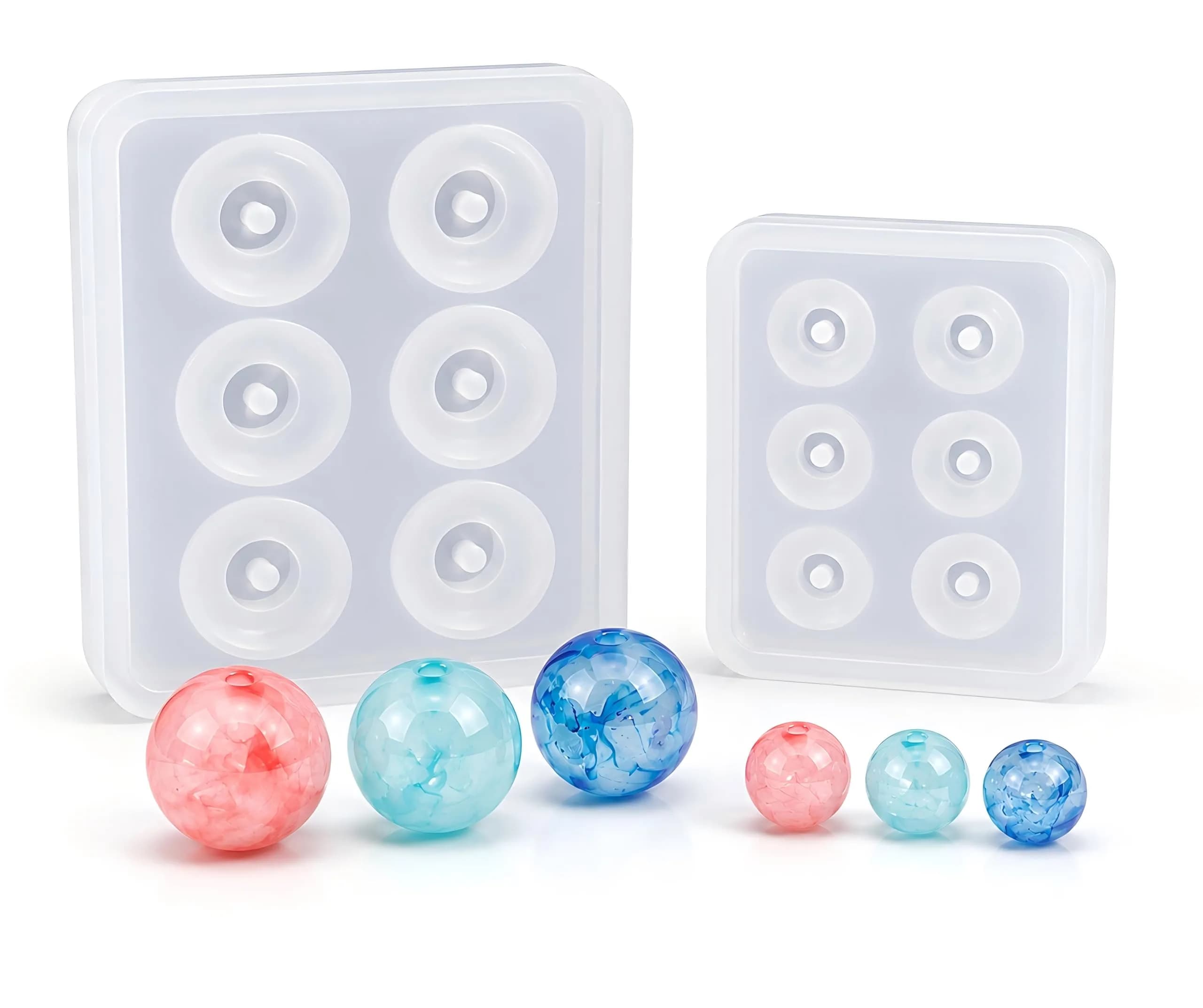 Noraling Silicone Sphere Ball Molds with Holes for Jewelry Making 12mm & 16mm | Easy Release Resin Casting Molds for DIY Crafts - main product image