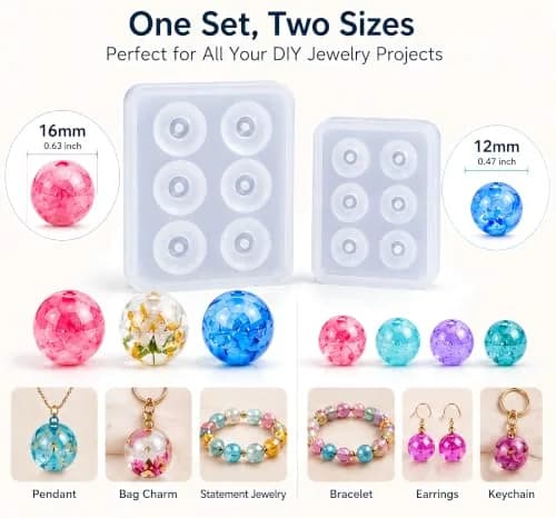 Noraling Silicone Sphere Ball Molds with Holes for Jewelry Making 12mm & 16mm | Easy Release Resin Casting Molds for DIY Crafts thumbnail 2