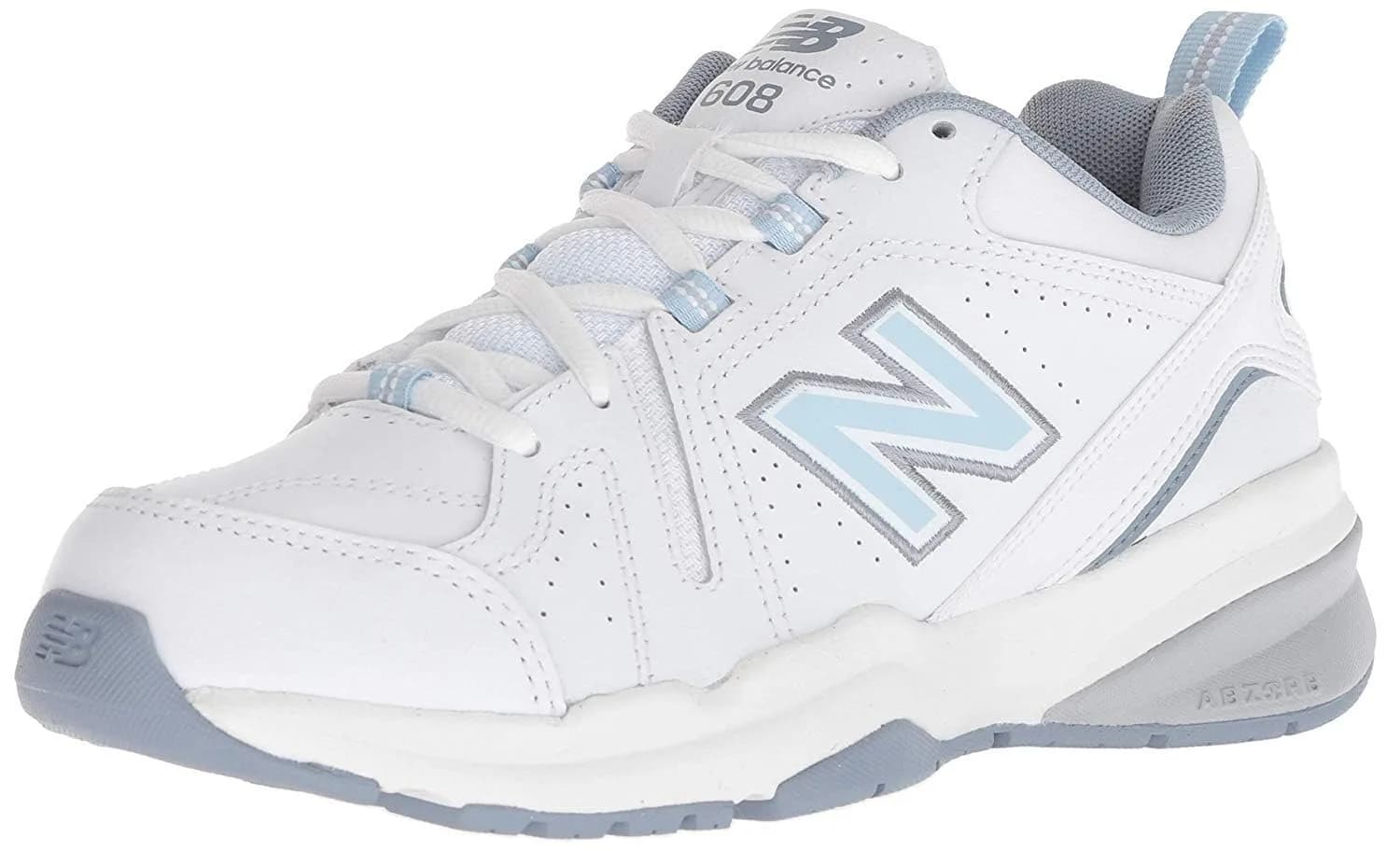 New Balance Women's 608 V5 Casual Comfort Cross Trainer, White/Light Blue, 6.5 | Supportive & Durable