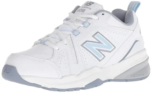 New Balance Women's 608 V5 Casual Comfort Cross Trainer, White/Light Blue, 6.5 | Supportive & Durable thumbnail 1