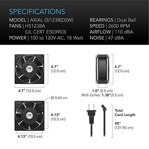 AC Infinity AXIAL S1238D Dual 120mm Muffin Fan with Speed Controller | High Airflow, UL Certified thumbnail 6